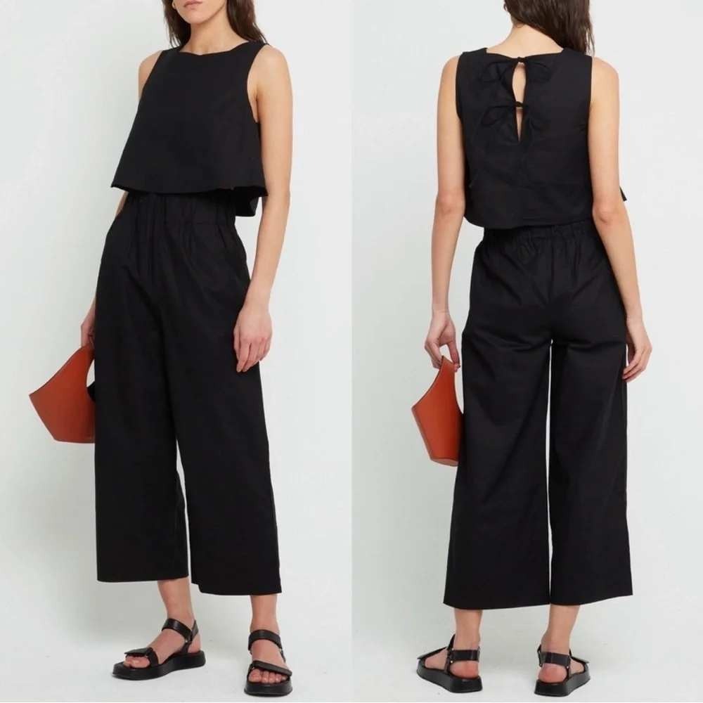 Kourt Willow Black Crop Top Sleeveless Tie Back Flax Linen Blend XS NWT